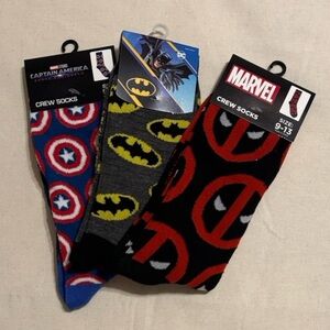 Marvel and DC Superhero Crew Socks Set - Black, Gray, Blue